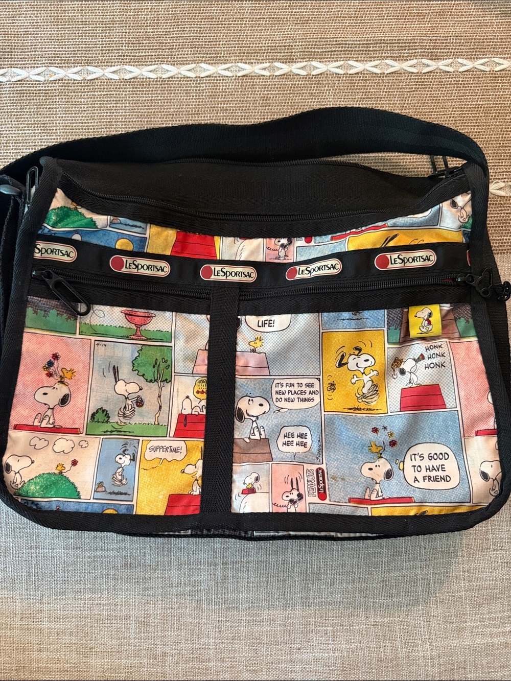 LeSportsac Snoopy Comic Print Messenger Bag in Black Multi